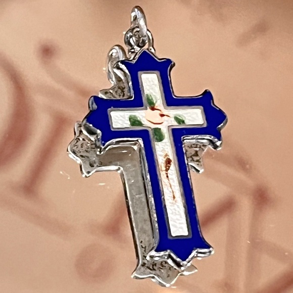 M DE JEAN STERLING SILVER ENAMEL CROSS PENDANT - Picture 3 of 5